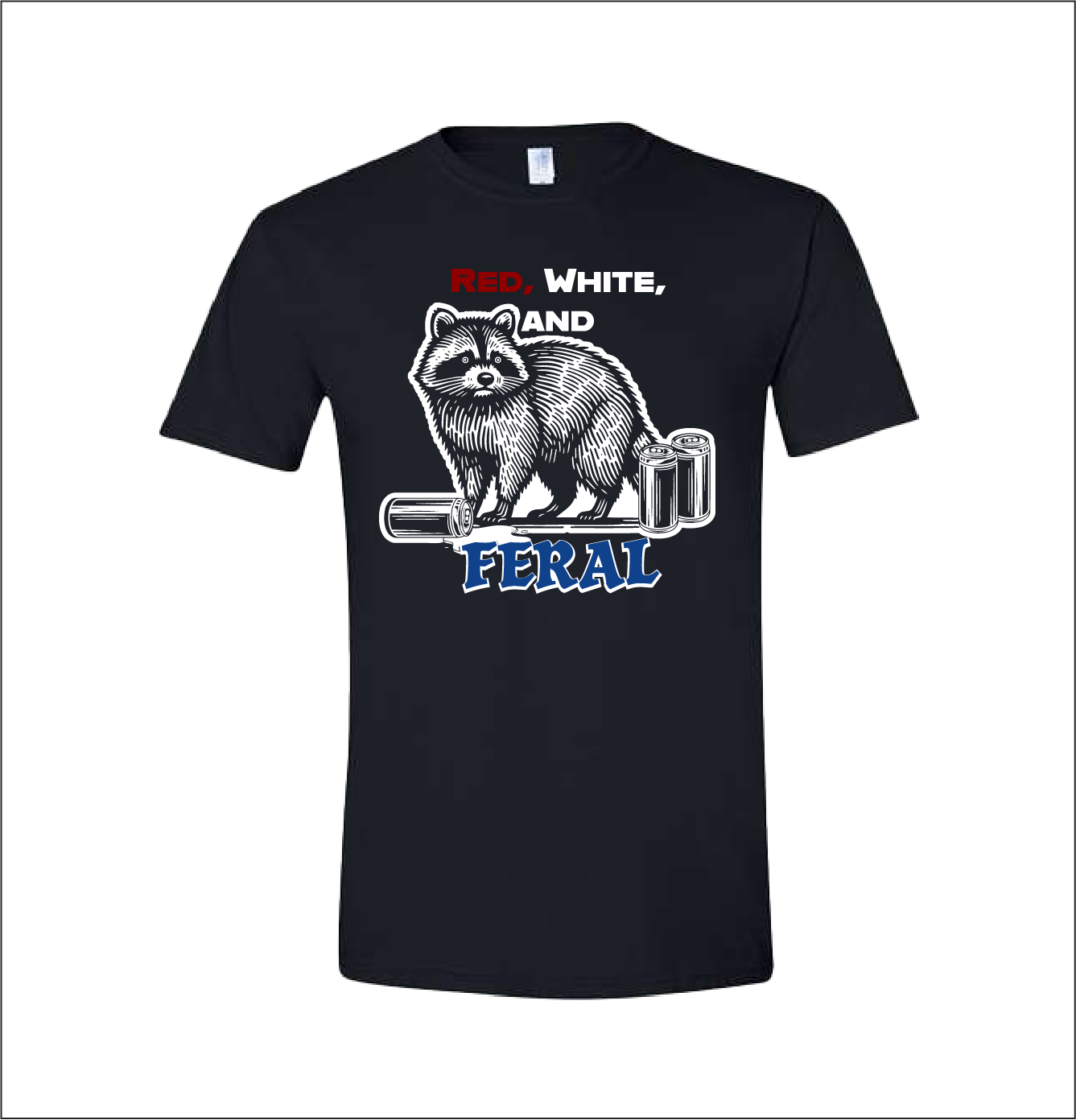 Red, White & Feral Raccoon Tee