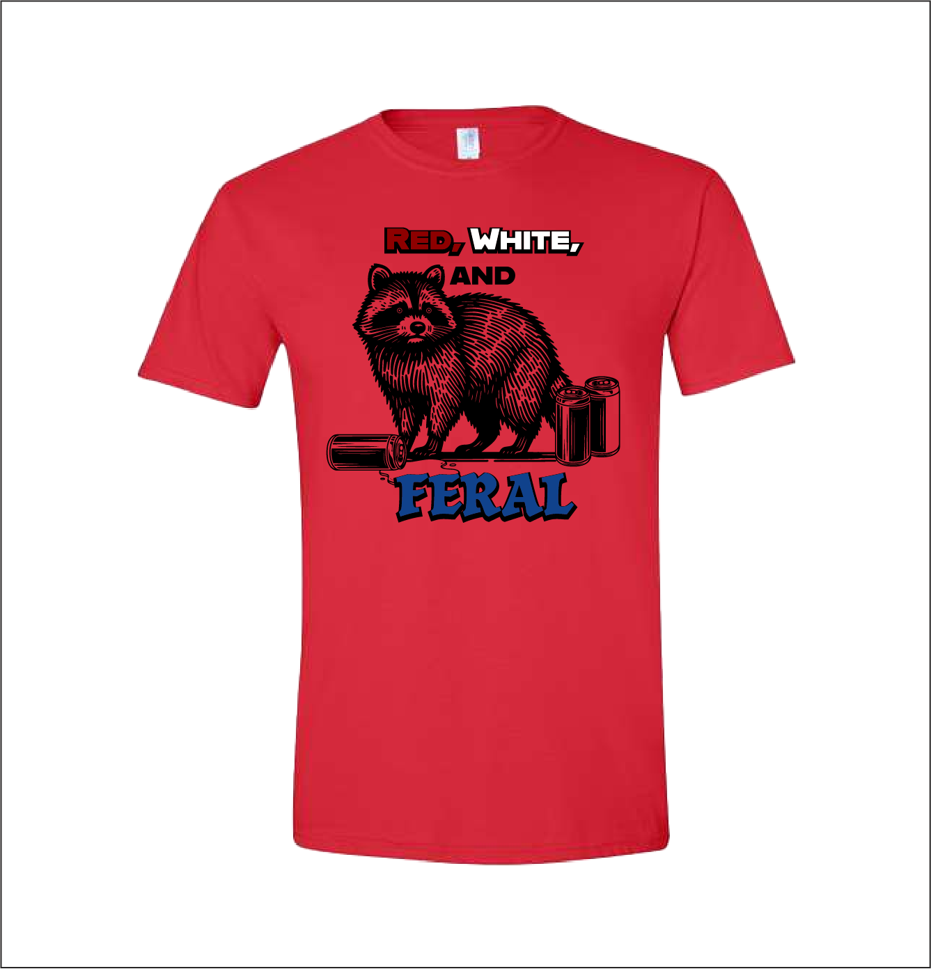 Red, White & Feral Raccoon Tee