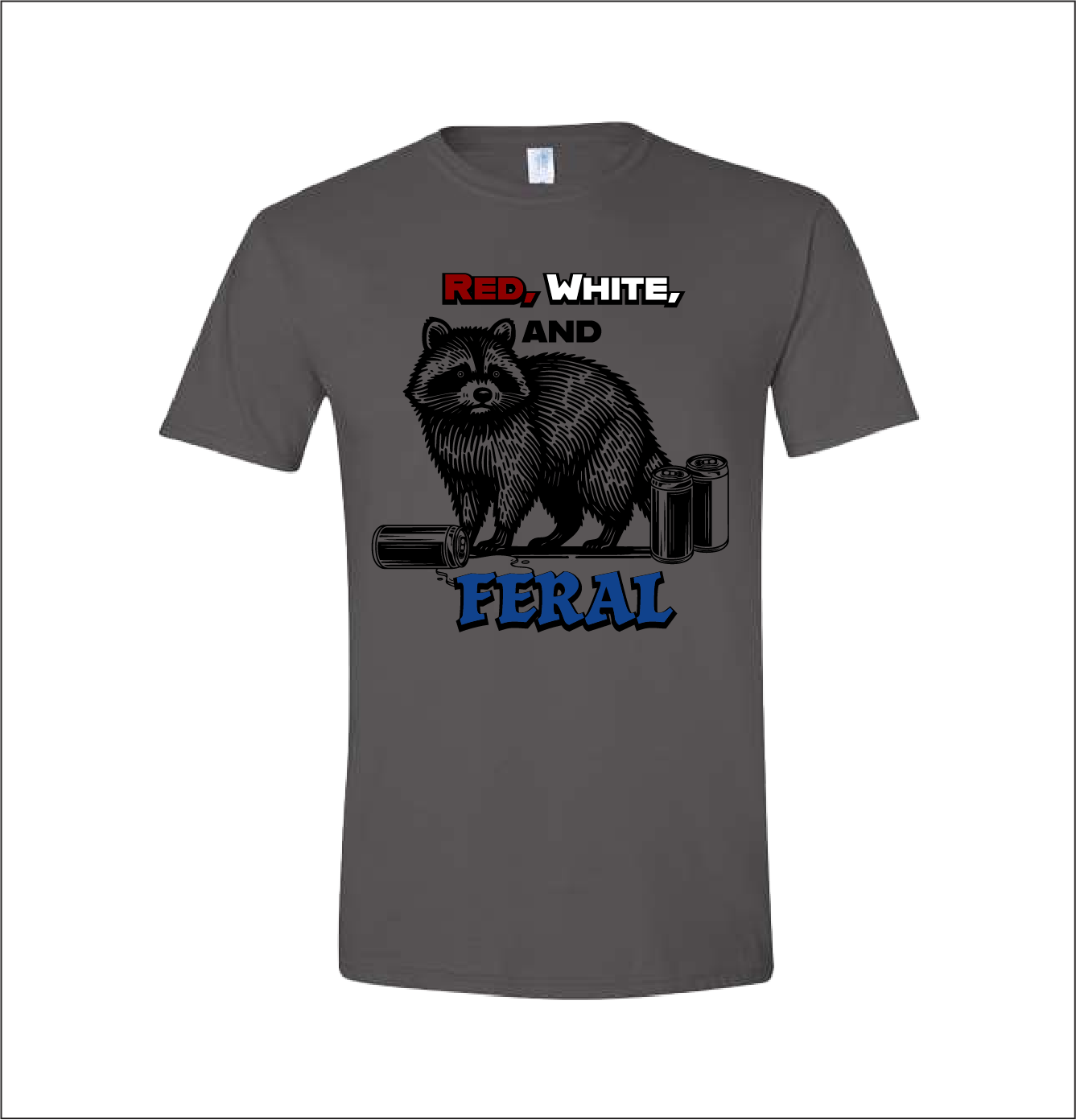 Red, White & Feral Raccoon Tee