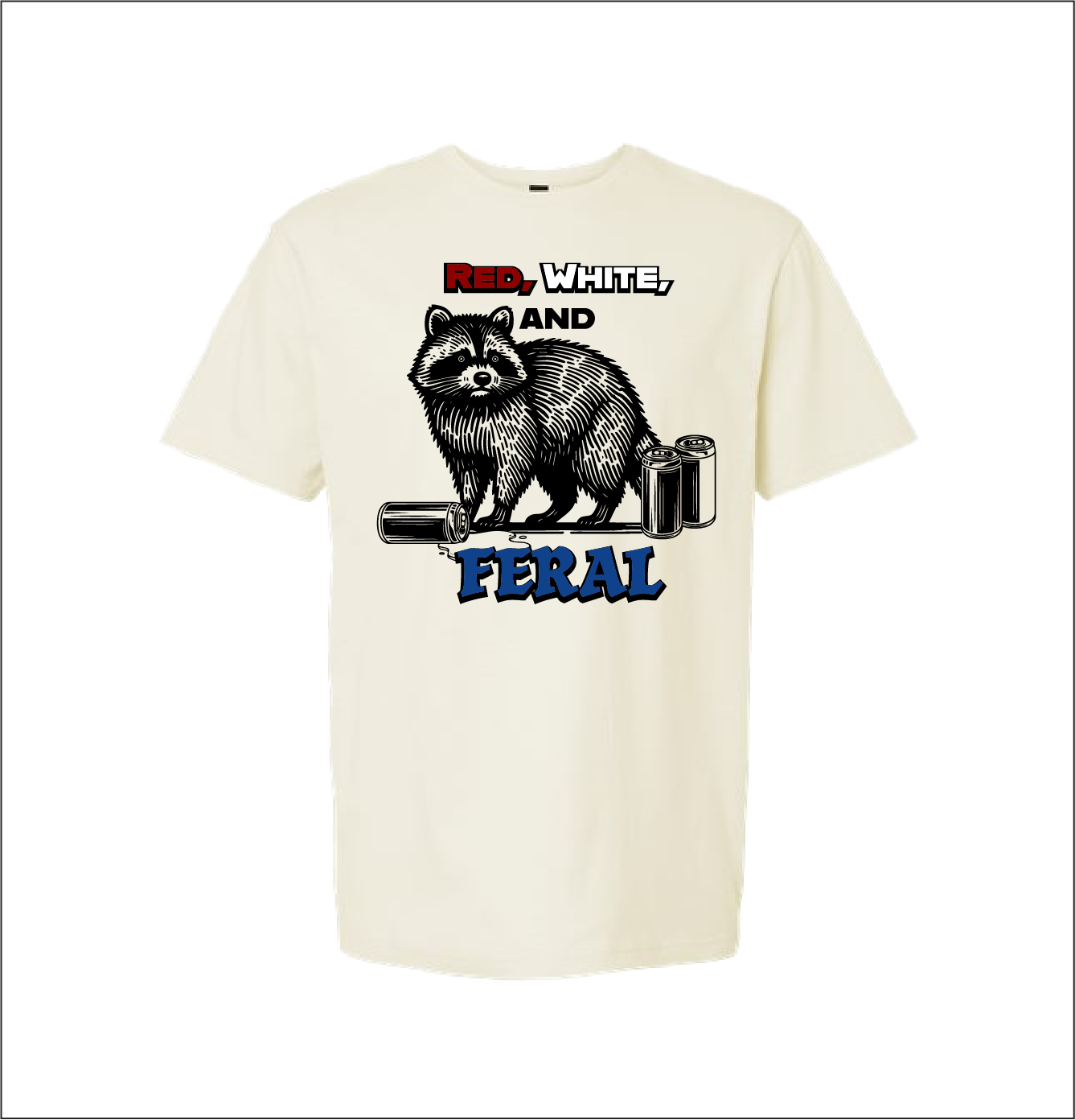 Red, White & Feral Raccoon Tee