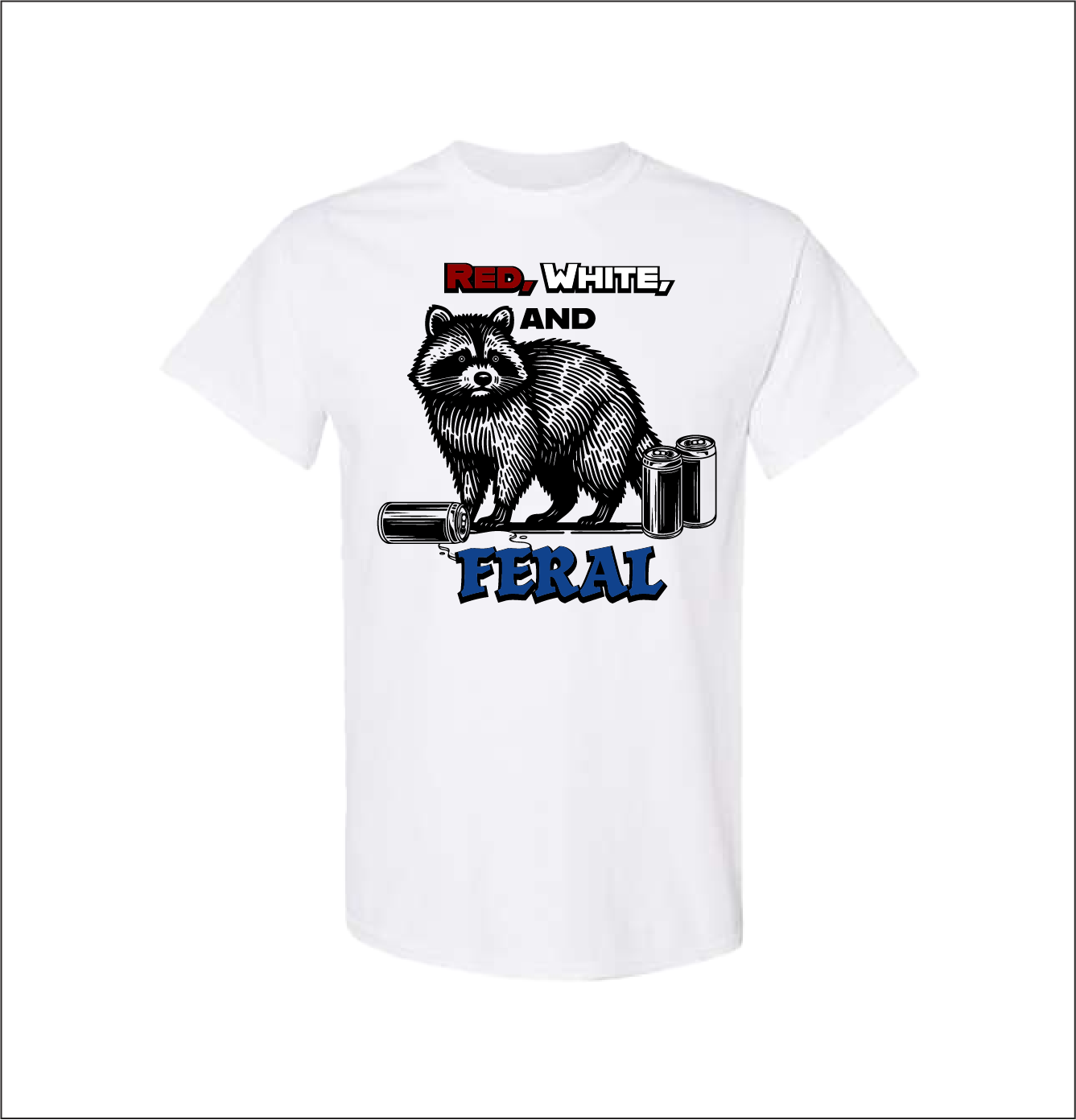 Red, White & Feral Raccoon Tee