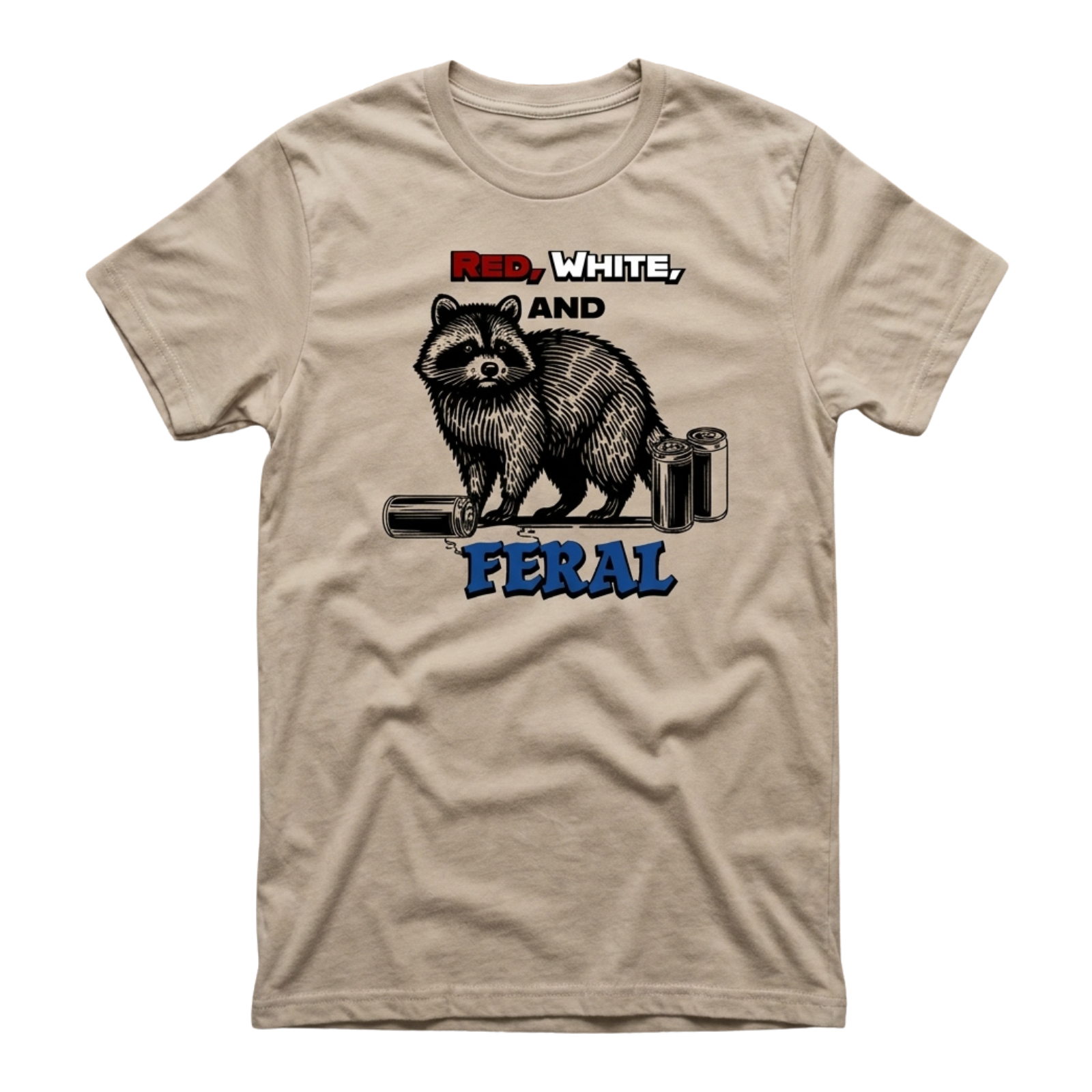 Red, White & Feral Raccoon Tee